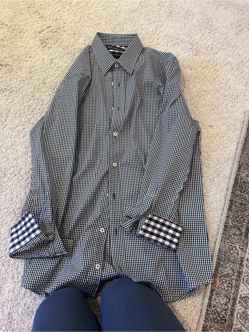 Men's Classic Black & White Gingham Dress Shirt - Tailored Style